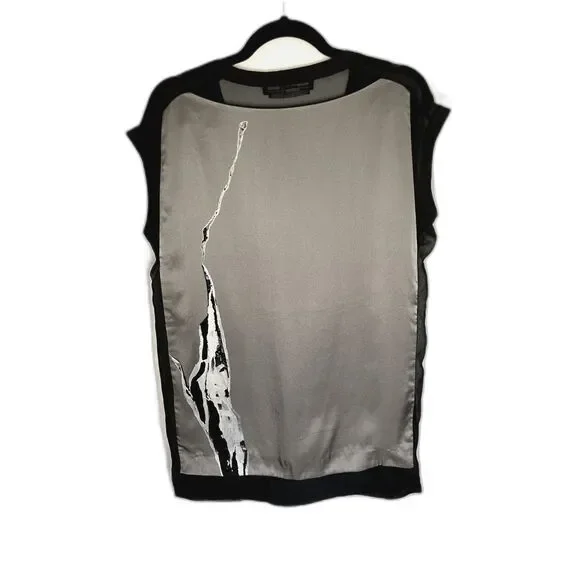 AllSaints Reverso Rip It Up Top / Tunic - Black and Gray Print Size 4 - Picture 6 of 7